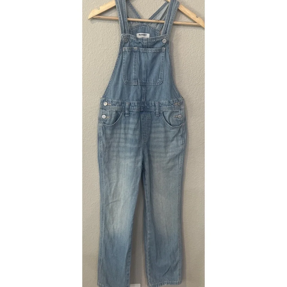 Old Navy Girls Light Wash Blue Denim Bib Overalls Size L 10-12 Straight Leg
